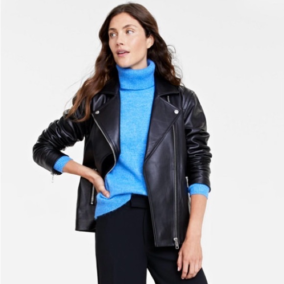 Macy’s On 34th Brand 100% Leather Moto Jacket - Picture 1 of 5